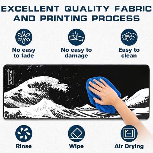 Yuhijoy Mouse Pad Gaming - Desk Mat for Keyboard and Mouse - Kanagawa Large Mouse Pads for Desk, Japanese Sea Wave Gaming Mousepad with Non-Slip Base, Desks Pad (31.5" X 11.8") for Game and Office - Image 3