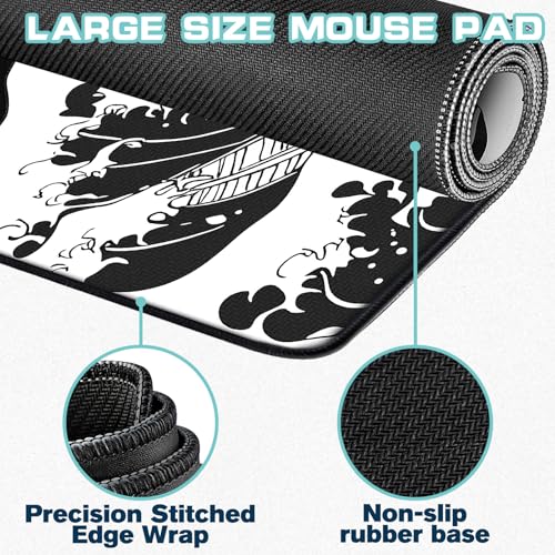 Yuhijoy Mouse Pad Gaming - Desk Mat for Keyboard and Mouse - Kanagawa Large Mouse Pads for Desk, Japanese Sea Wave Gaming Mousepad with Non-Slip Base, Desks Pad (31.5" X 11.8") for Game and Office - Image 2