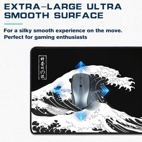 Yuhijoy Mouse Pad Gaming - Desk Mat for Keyboard and Mouse - Kanagawa Large Mouse Pads for Desk, Japanese Sea Wave Gaming Mousepad with Non-Slip Base, Desks Pad (31.5" X 11.8") for Game and Office - Image 4