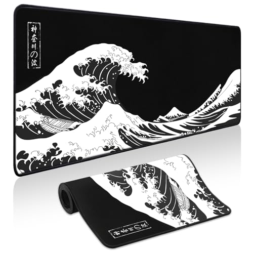 Yuhijoy Mouse Pad Gaming - Desk Mat for Keyboard and Mouse - Kanagawa Large Mouse Pads for Desk, Japanese Sea Wave Gaming Mousepad with Non-Slip Base, Desks Pad (31.5" X 11.8") for Game and Office - Image 1