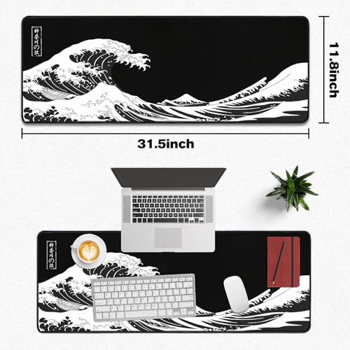 Yuhijoy Mouse Pad Gaming - Desk Mat for Keyboard and Mouse - Kanagawa Large Mouse Pads for Desk, Japanese Sea Wave Gaming Mousepad with Non-Slip Base, Desks Pad (31.5" X 11.8") for Game and Office - Image 5