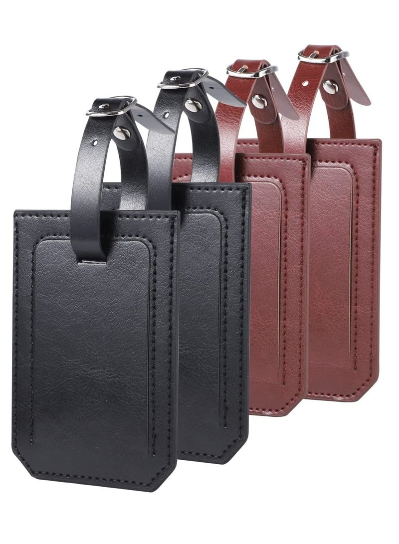 KASTWAVE Luggage Tag, 4 Pcs Pu Leather Travel Suitcase Tag Handbag Tag to Prevent Loss of Luggage and Suitcases When Going Out on a Trip(Black + Brown) - Image 1