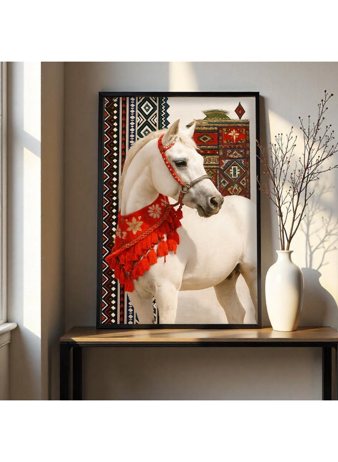 ماركتنا لوحة قماشية بتصميم الفن النجدي مع برواز مجوف مقاس (120x80) قطعة واحدة - Image 1