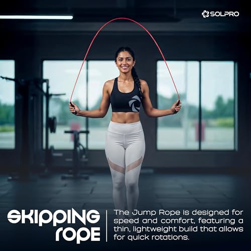 Solpro Aero Adjustable Jump Rope Skipping Rope for men, women, kids, boys, girls | Unisex, Tangle-Free, Durable, Ideal for fitness, cardio, agility & home workouts. (Black/Red) - Image 2