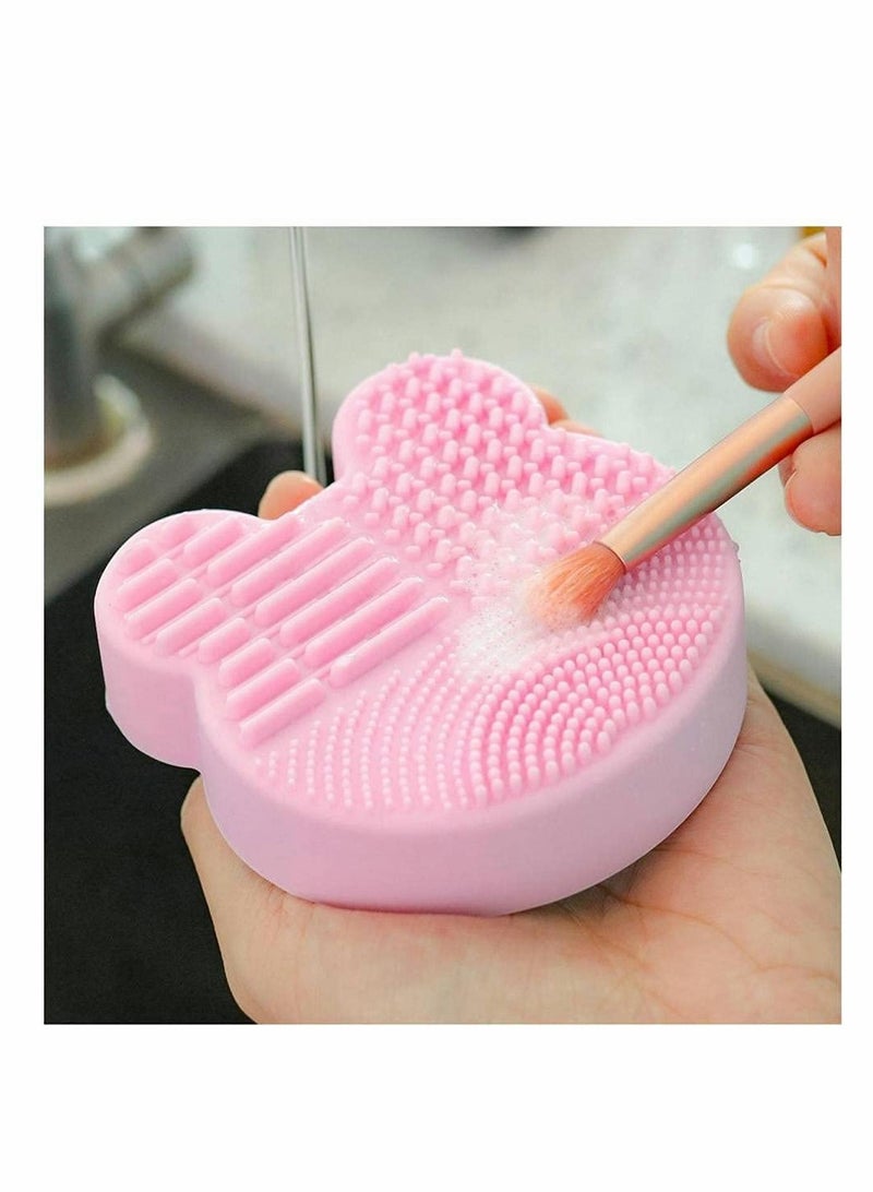 KASTWAVE 2 Pack Makeup Brush Cleaning Mat with Color Removal Sponge, 2 in 1 Design Silicone Cleaner Pad for Dry Brush Color Switch and Wet Cleaning, Quickly, Easily Clean Makeup Brushes (Purple, Pink)  - Image 2