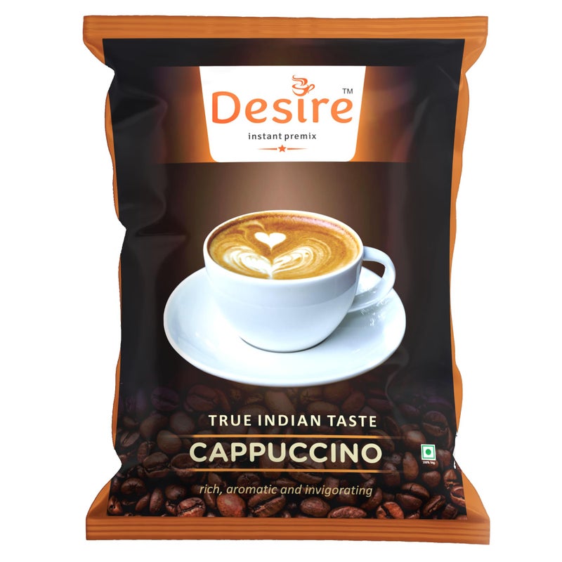 Desire Coffee Premix-Cappuccino Coffee Premix For Vending Machine, Coffee Powder Bag For Coffee Machine Or Manual Use-1 Kg Pack Serves 80 Cups-Just Add Hot Water & Enjoy - Image 1