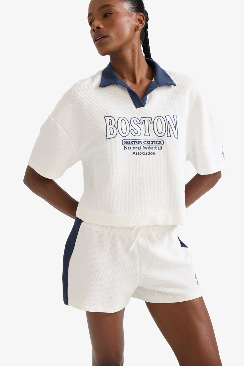 DeFacto Beige Woman DeFactoFit NBA Boston Celtics Waffle Polo T-Shirt Casual - Image 4