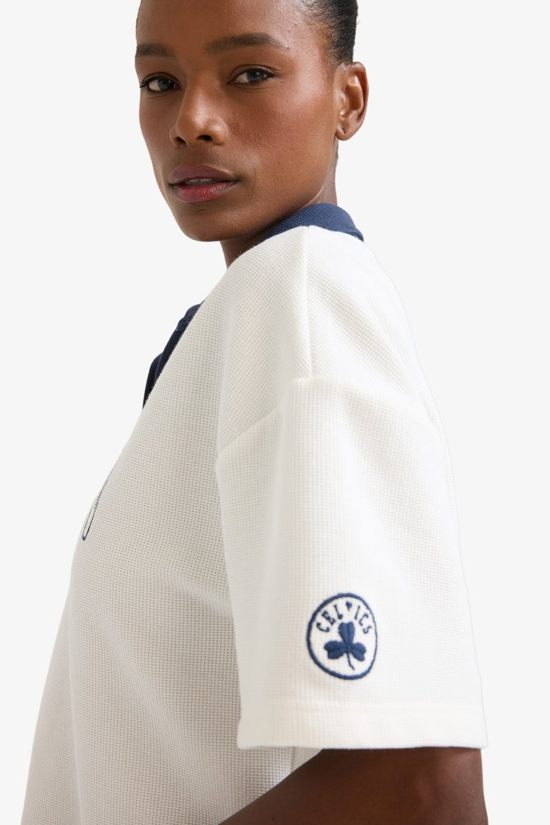 DeFacto Beige Woman DeFactoFit NBA Boston Celtics Waffle Polo T-Shirt Casual - Image 5