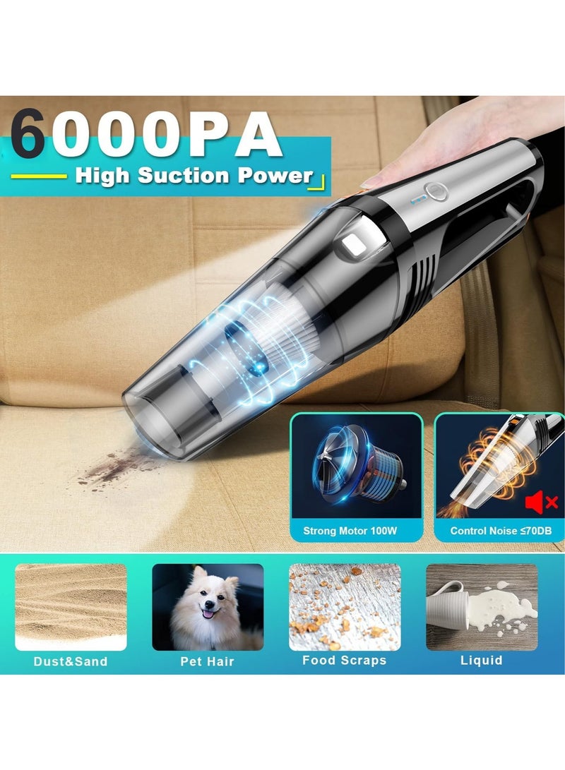 مكنسة سيارة لاسلكية، مكنسة سيارة بقوة عالية 6000Pa، مكنسة يدوية صغيرة 12V مع ضوء LED، مجموعة تنظيف عميق لداخل السيارة - Image 2