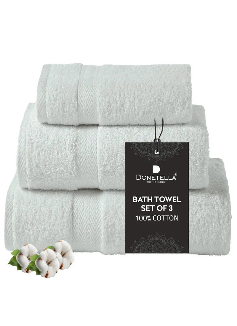 Donetella Premium Towel 3-Pcs Set, 100% Combed Cotton 600 GSM, Highly Absorbent, Quick Dry Towel Set Include 1 Bath Towel, 1 Bath Sheet, 1 Hand Towel, Best Set for Bathroom Gym, Hotel And Spa,Light Grey
