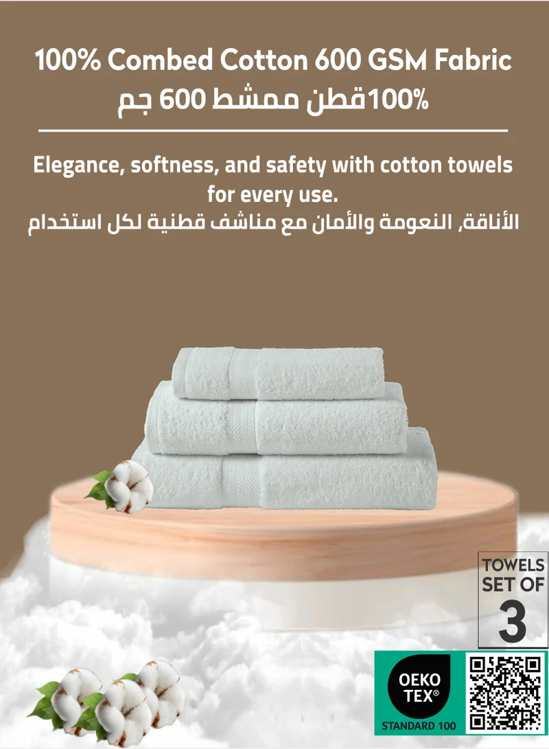 Donetella Premium Towel 3-Pcs Set, 100% Combed Cotton 600 GSM, Highly Absorbent, Quick Dry Towel Set Include 1 Bath Towel, 1 Bath Sheet, 1 Hand Towel, Best Set for Bathroom Gym, Hotel And Spa,Light Grey