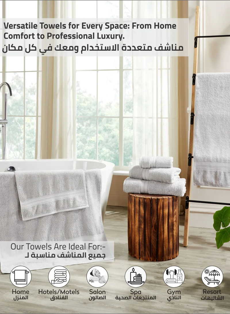 Donetella Premium Towel 3-Pcs Set, 100% Combed Cotton 600 GSM, Highly Absorbent, Quick Dry Towel Set Include 1 Bath Towel, 1 Bath Sheet, 1 Hand Towel, Best Set for Bathroom Gym, Hotel And Spa,Light Grey