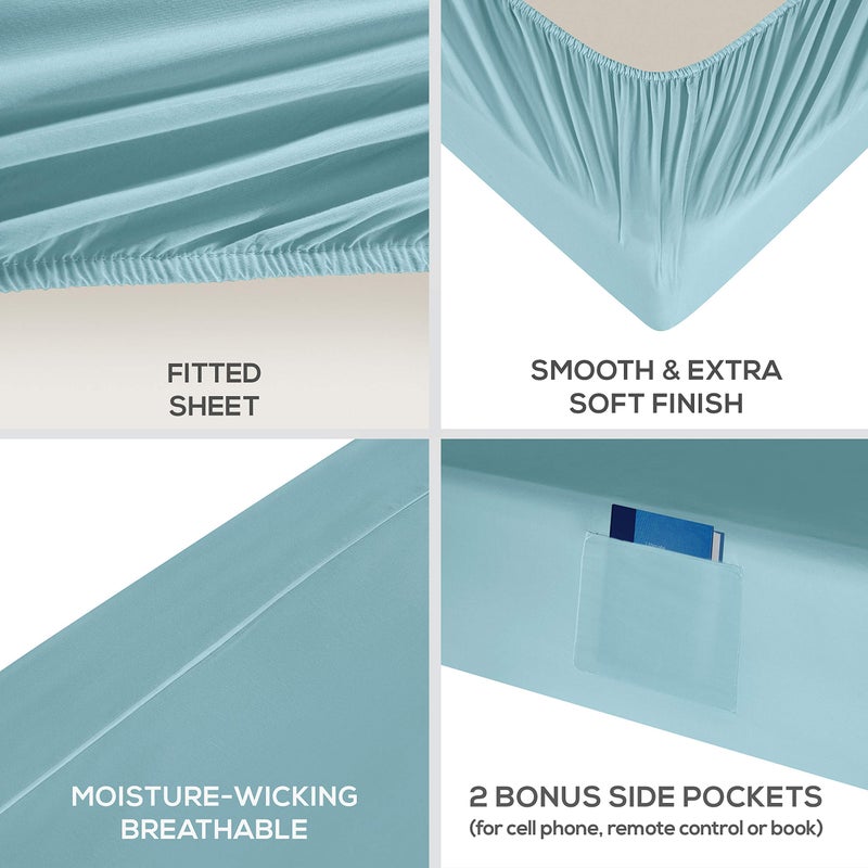 Mueller Austria Mueller Ultratemp Bed Sheets Set  Super Soft 1800  18-24 Inch Deep Pocket Sheets  Transfers Heat  Breathes Better  Hypoallergenic  Wrinkle  6Pc  Aqua Queen - Image 5