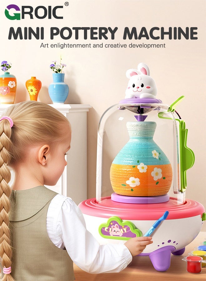 جرويك لعبة عجلة الفخار للأطفال - مجموعة كاملة لرسم الفخار والفنون والحرف اليدوية للأطفال من سن 8 إلى 12 عامًا هدية عيد ميلاد للأطفال من سن 6 إلى 12 عامًا (وردي) - Image 2