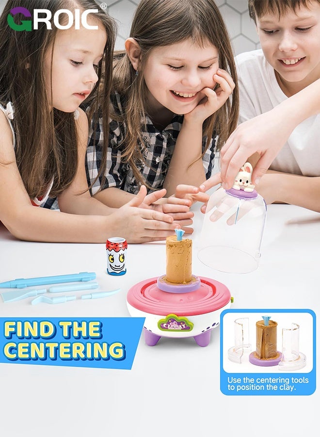 جرويك لعبة عجلة الفخار للأطفال - مجموعة كاملة لرسم الفخار والفنون والحرف اليدوية للأطفال من سن 8 إلى 12 عامًا هدية عيد ميلاد للأطفال من سن 6 إلى 12 عامًا (وردي) - Image 5