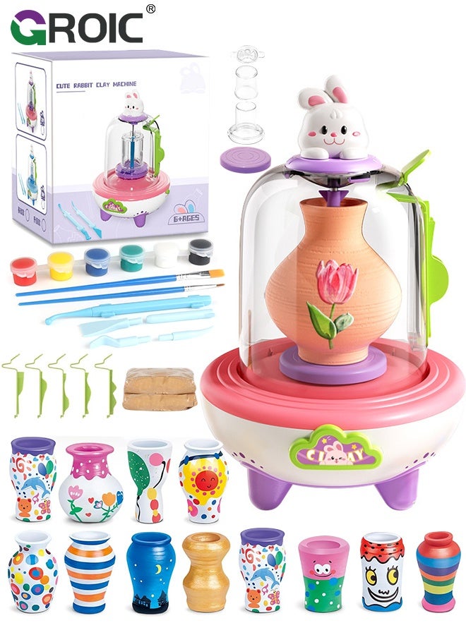 جرويك لعبة عجلة الفخار للأطفال - مجموعة كاملة لرسم الفخار والفنون والحرف اليدوية للأطفال من سن 8 إلى 12 عامًا هدية عيد ميلاد للأطفال من سن 6 إلى 12 عامًا (وردي) - Image 1