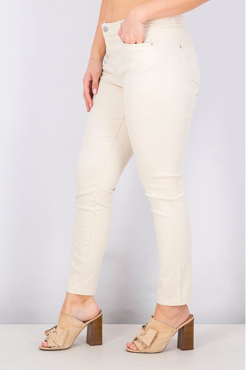 Tchibo جينز ضيق نسائي سادة، بيج - Image 2