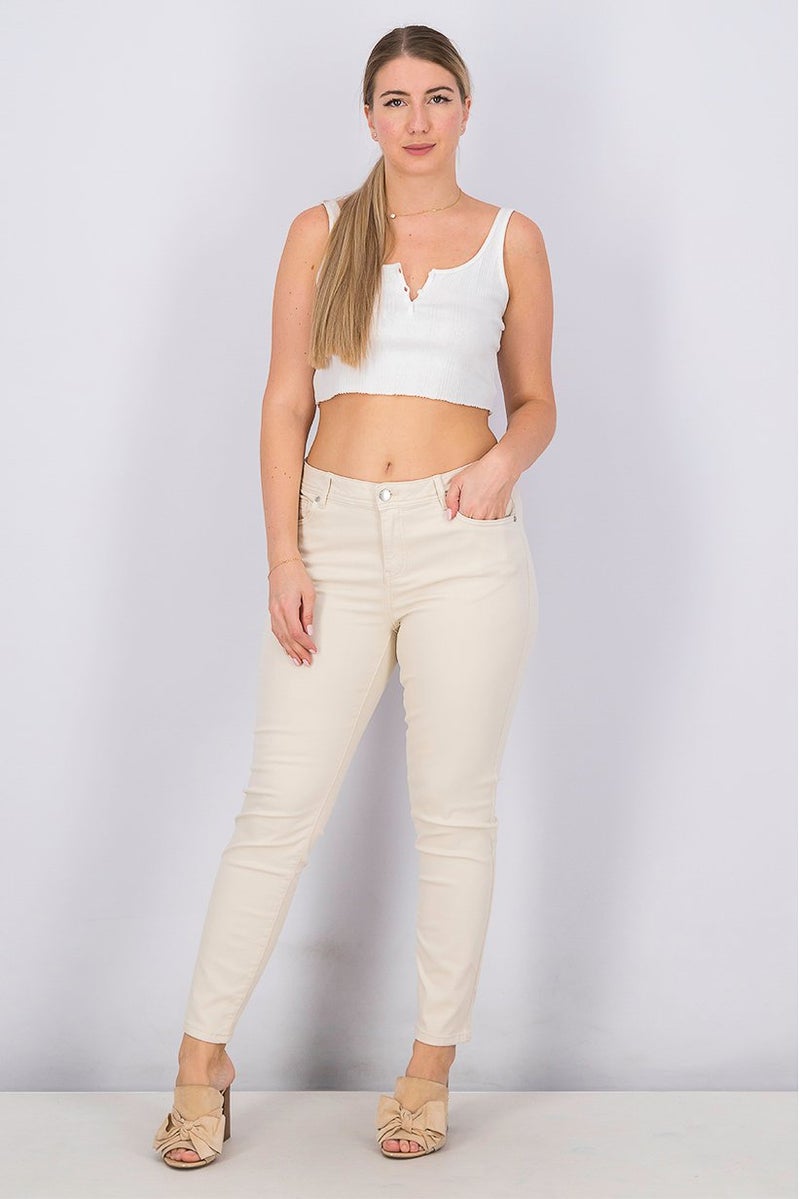 Tchibo جينز ضيق نسائي سادة، بيج - Image 4