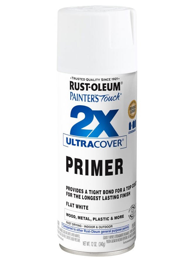RUST-OLEUM 334019 لمسة الرسام 2X رذاذ برايمر تغطية فائقة، 12 أونصة، أبيض مسطح - Image 1