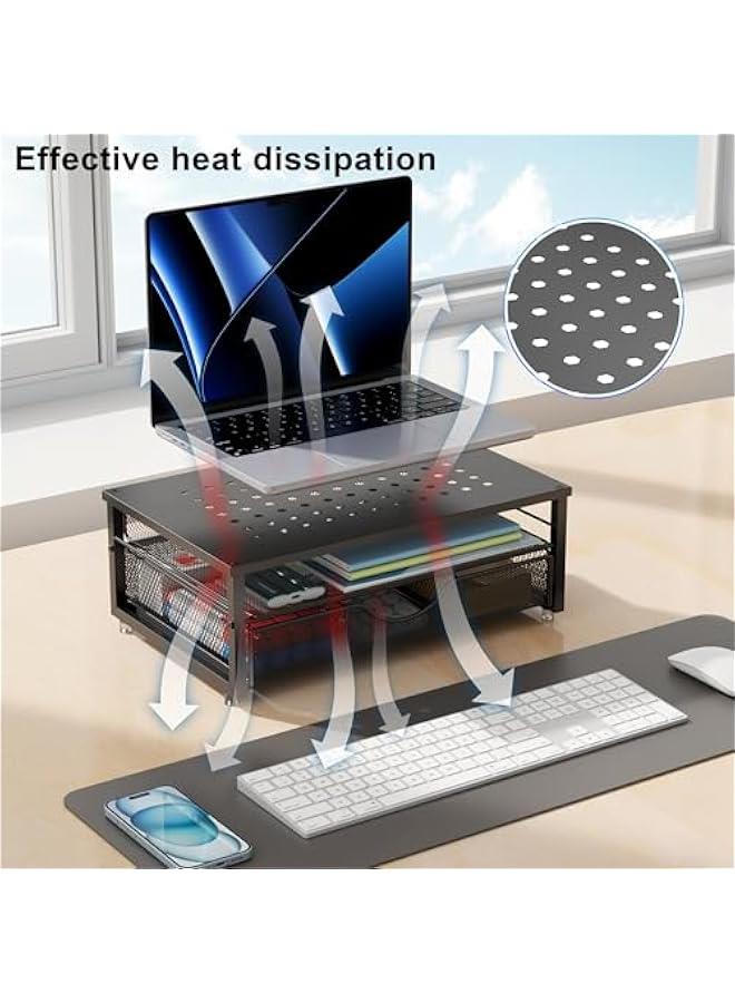 Arabest Computer Monitor Stand Riser, Desk Organizers and Accessories with Drawer, Office Desk Accessories u0026 Workspace Desktop Organizers Storage for Classroom Office Supplies (Black) - Image 3