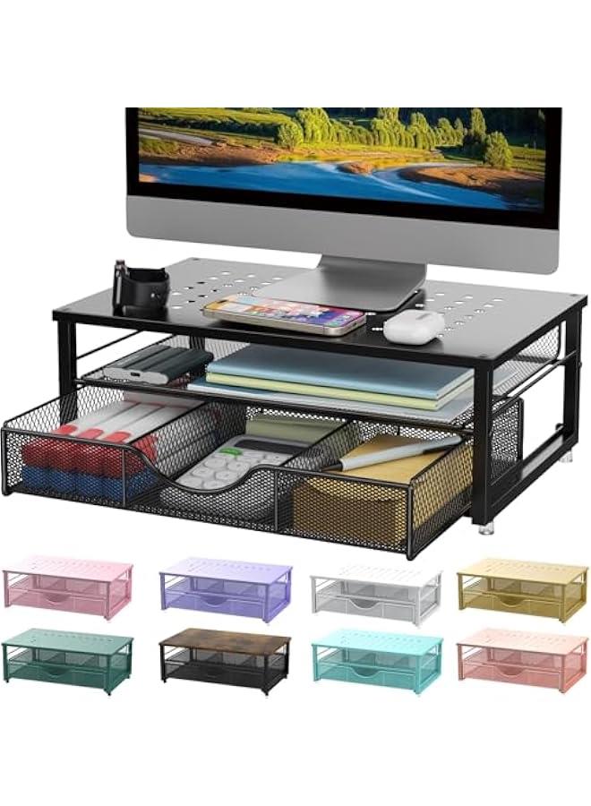 Arabest Computer Monitor Stand Riser, Desk Organizers and Accessories with Drawer, Office Desk Accessories u0026 Workspace Desktop Organizers Storage for Classroom Office Supplies (Black) - Image 1