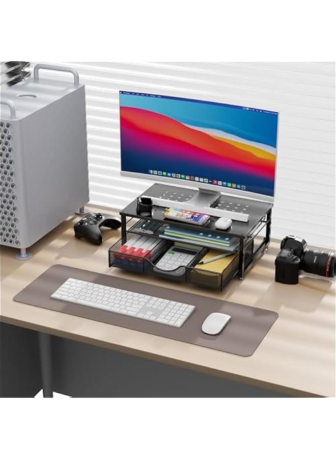 Arabest Computer Monitor Stand Riser, Desk Organizers and Accessories with Drawer, Office Desk Accessories u0026 Workspace Desktop Organizers Storage for Classroom Office Supplies (Black) - Image 2