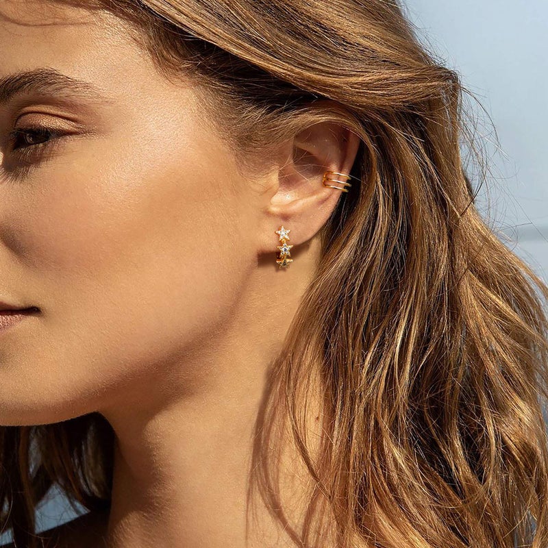 MEVECCO Gold Star Hoop Earrings for Women 18K Gold Plated Hoop Earrings Handmade Simple Minimalism Hoop Hypoallergenic Earrings for Everyday Jewelry - Image 4