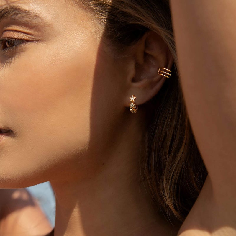 MEVECCO Gold Star Hoop Earrings for Women 18K Gold Plated Hoop Earrings Handmade Simple Minimalism Hoop Hypoallergenic Earrings for Everyday Jewelry - Image 2