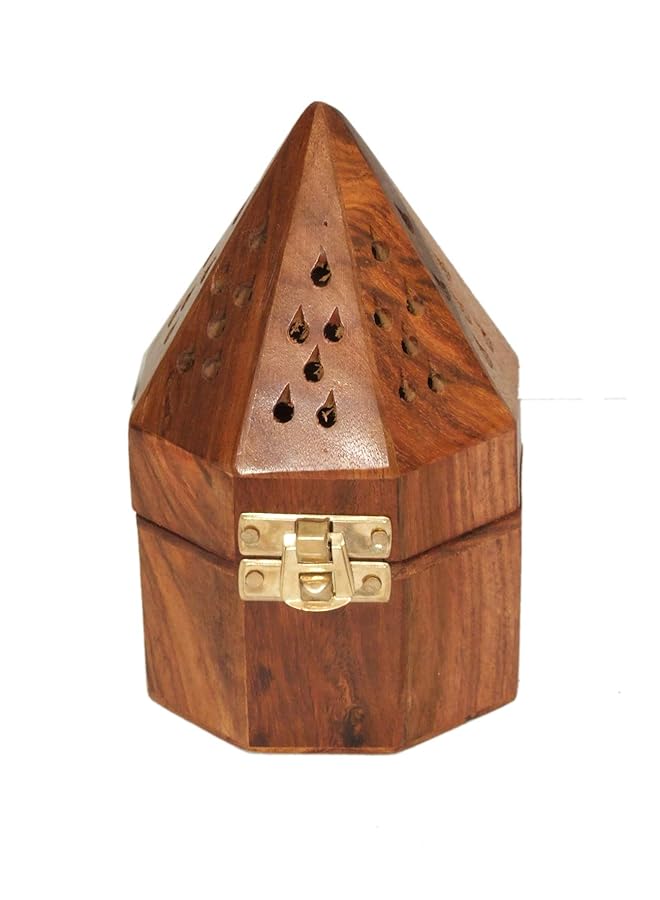 إيروريكس مبخرة خشبية على شكل هرم مبخرة بخور فحم على شكل مثلث بني - Image 2