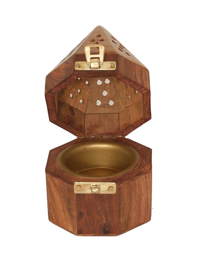 إيروريكس مبخرة خشبية على شكل هرم مبخرة بخور فحم على شكل مثلث بني - Image 1