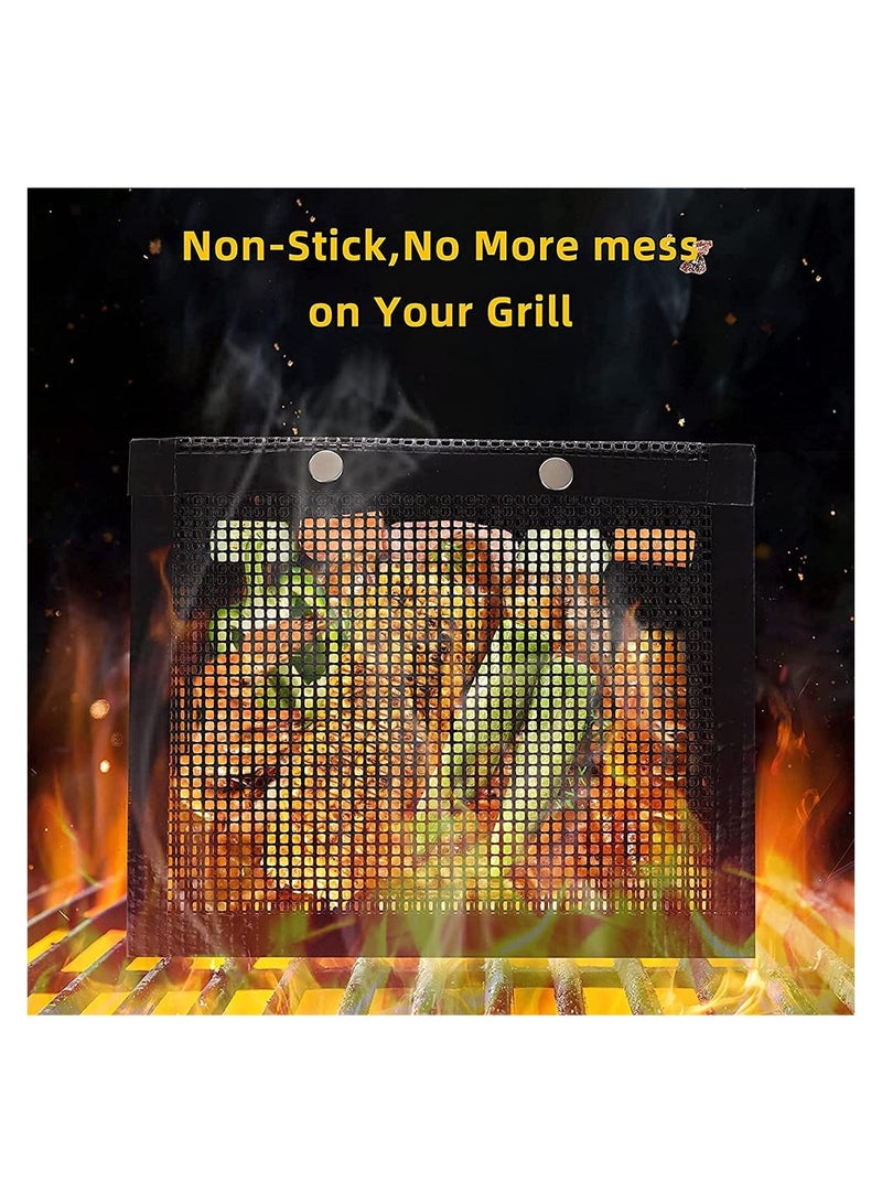 سيوسي BBQ Mesh Grill Bags, High Temperature Resistant Grid Barbecue Bag Reusable Grilling Pouches for Charcoal, Gas, Electric Grills, Barbecue Bag Set Is A Must-Have for All Event (3 Pack, Black) - Image 3