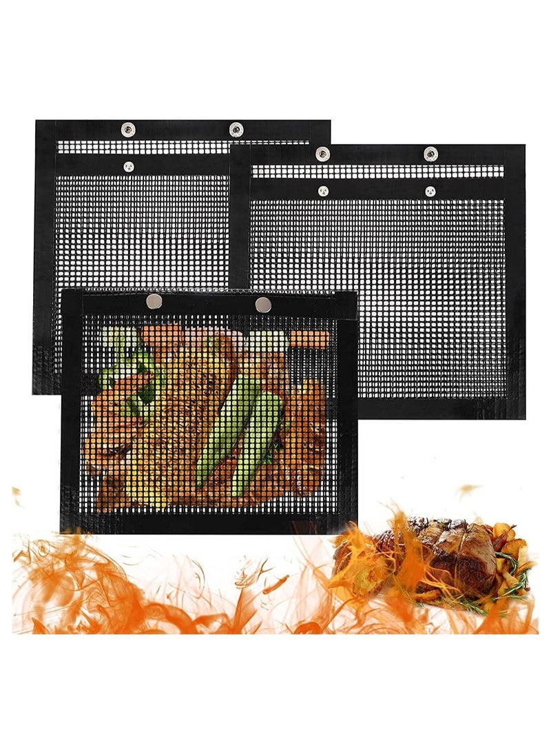 سيوسي BBQ Mesh Grill Bags, High Temperature Resistant Grid Barbecue Bag Reusable Grilling Pouches for Charcoal, Gas, Electric Grills, Barbecue Bag Set Is A Must-Have for All Event (3 Pack, Black) - Image 1