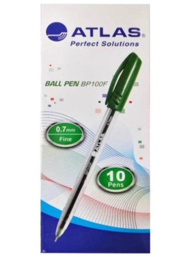 ATLAS Ball Pen 0.7mm Fine Green Pack of 10