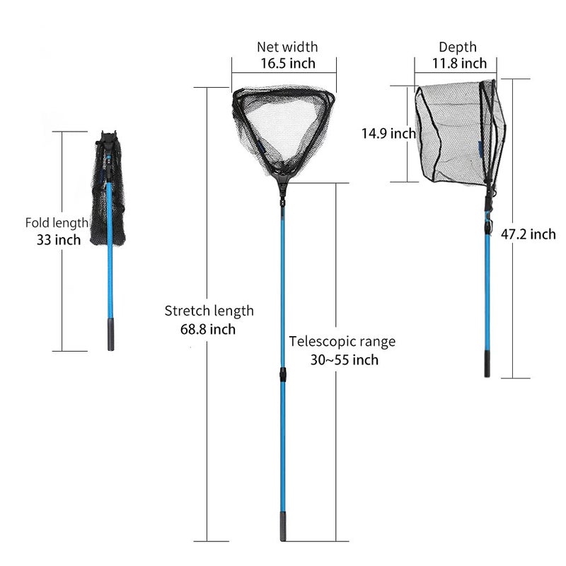 SAN LIKE Fishing Net Fish Landing Nets Ice Fishing Collapsible Telescopic Sturdy Pole Handle for Saltwater Freshwater Extending to 36/43/71/98inches (Blue-M-69inch) - Image 3