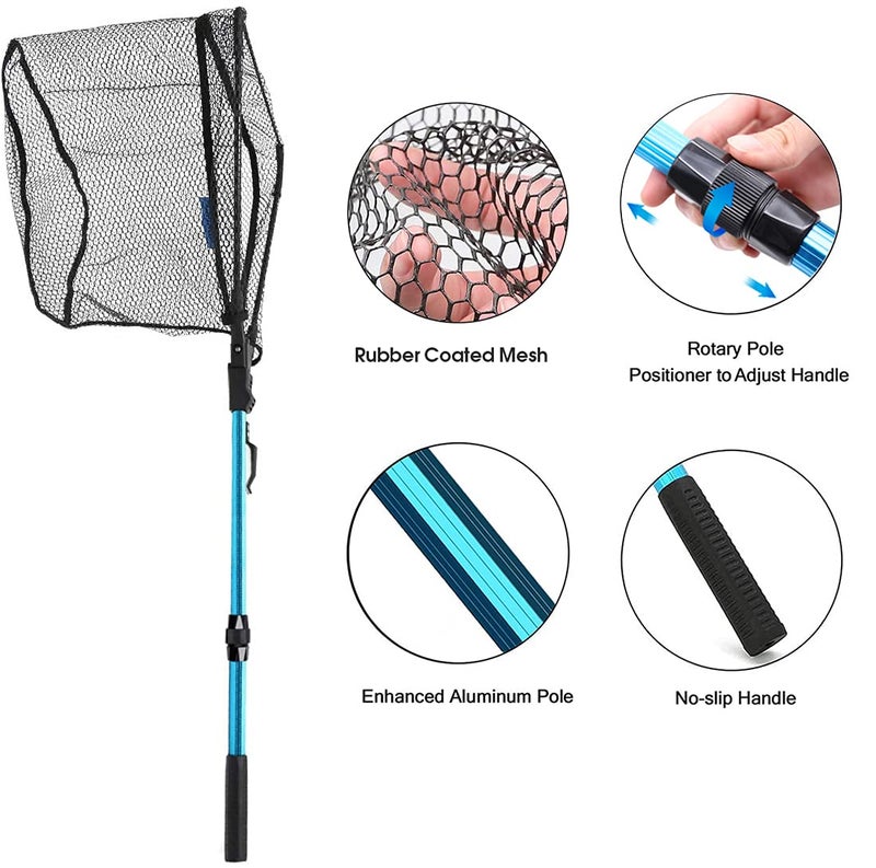 SAN LIKE Fishing Net Fish Landing Nets Ice Fishing Collapsible Telescopic Sturdy Pole Handle for Saltwater Freshwater Extending to 36/43/71/98inches (Blue-M-69inch) - Image 5