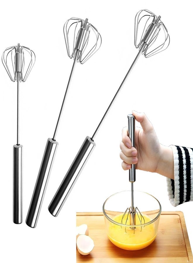 SSydl 3 Pack Stainless Steel Egg Whisk, Hand Push Rotary Whisk Blender, Versatile Easy Whisk, Hand Push Mixer Stirrer for Beating Eggs, Frothing Milk, Blending, Mixing, Whipping Smoothies & Shakes - Image 1
