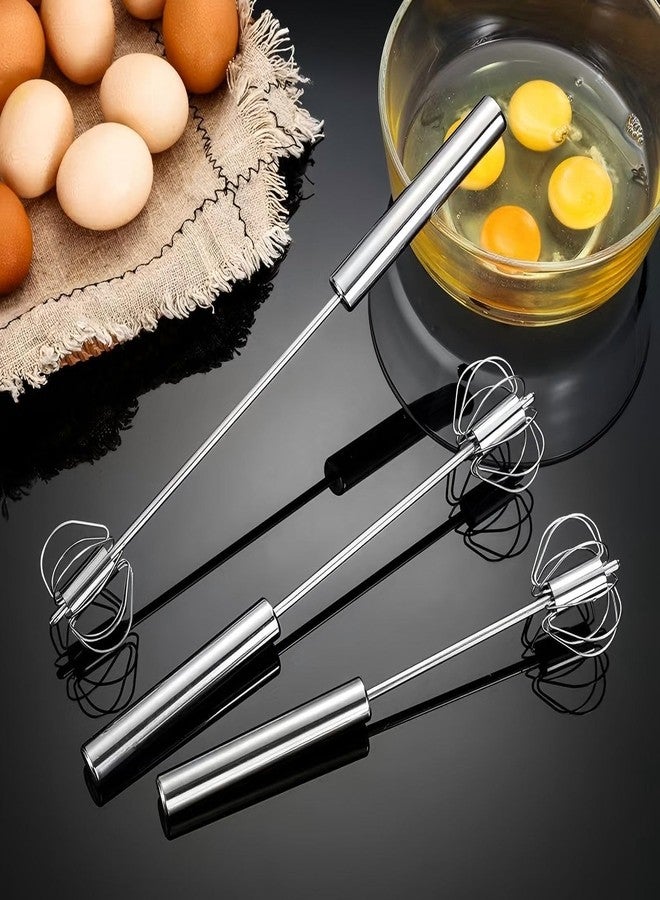 SSydl 3 Pack Stainless Steel Egg Whisk, Hand Push Rotary Whisk Blender, Versatile Easy Whisk, Hand Push Mixer Stirrer for Beating Eggs, Frothing Milk, Blending, Mixing, Whipping Smoothies & Shakes - Image 2
