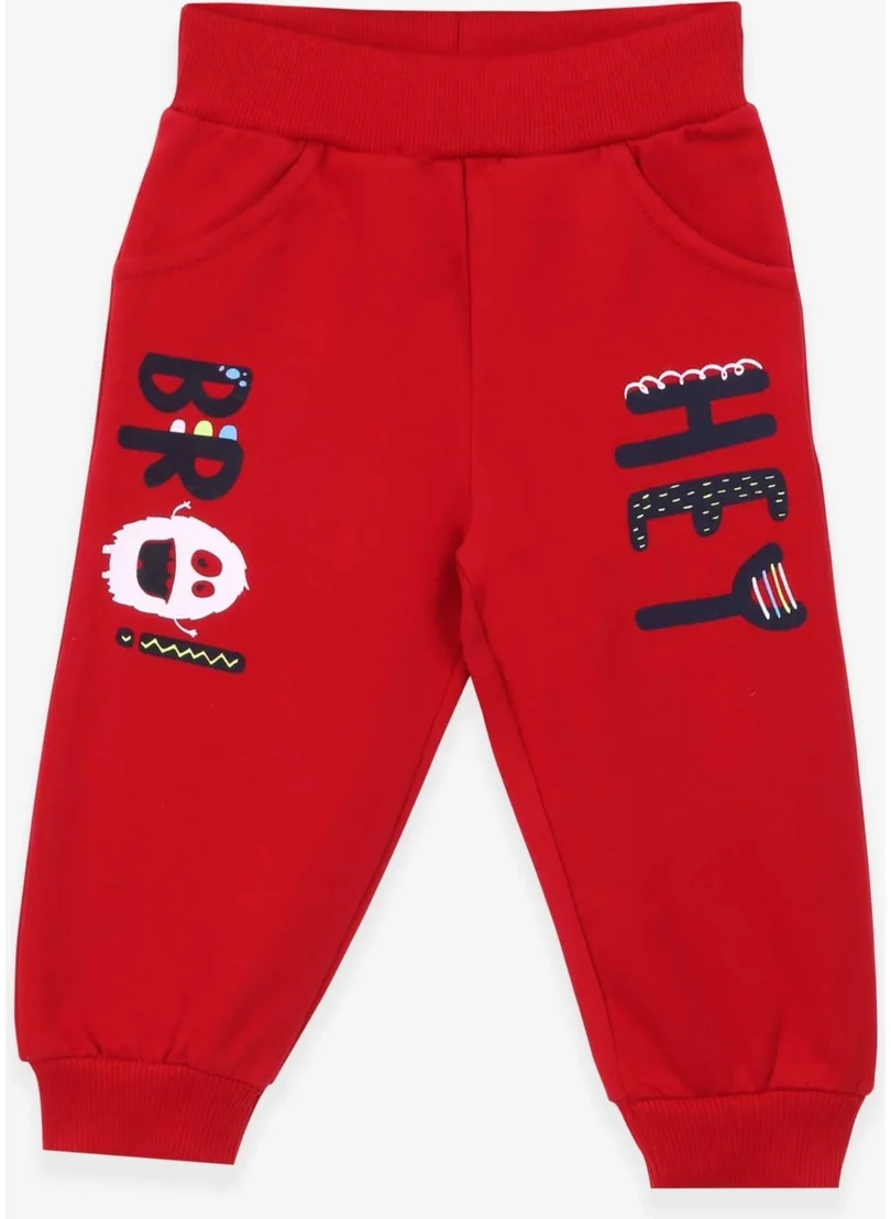 Breeze Baby Boy Sweatpants Red With Printed Pockets (9 Months-3 Years)