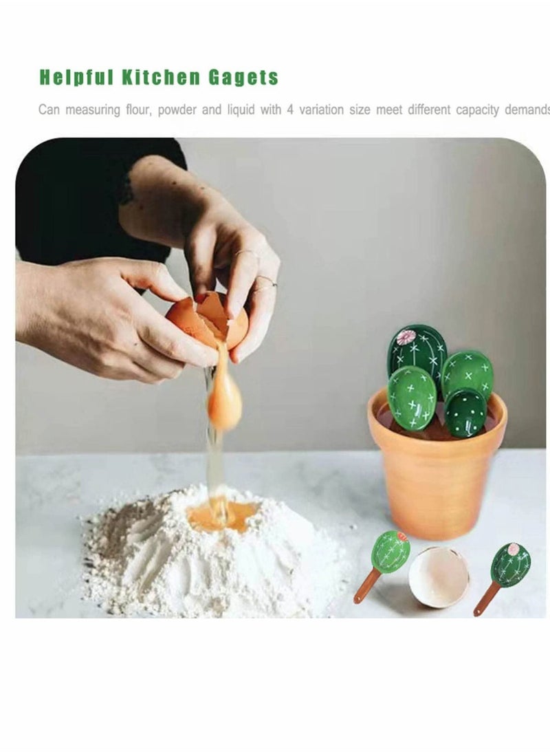 SYOSI - Measuring Spoons, Cactus Measuring Spoons Set, in Pot Ceramic Cute Small Cacti Measuring Spoons and Cups Green, for Baking, Salt, Sugar(Green） - Image 1