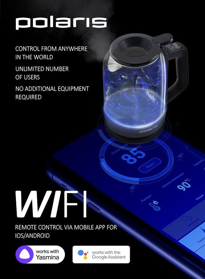 Polaris PWK-1712CGld Smart Wi-Fi Glass Kettle 1.5L, 30–100°C Temperature Control, App Control, Preset Buttons, WaterwayPro Lidless Filling, STRIX Safety, LED Lighting - Image 2