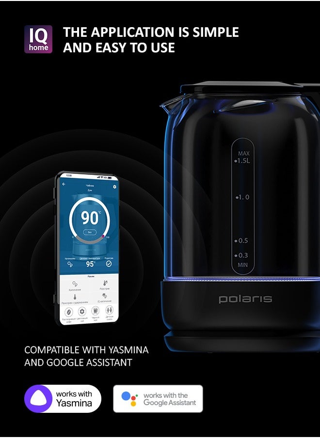 Polaris - Electric Glass Smart wifi Kettle with Wi-Fi, 1.5 Liter Capacity, LED Indicator, Smart Home Easy water-filling, 2 Years Warranty - Image 1