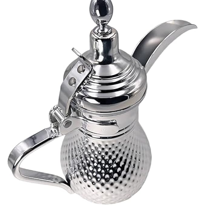 ريحني إبريق قهوة عربي تقليدي كبير بسعة 1 لتر من الفولاذ المقاوم للصدأ، صنبور طويل بتصميم غلاية مطروقة - Image 1