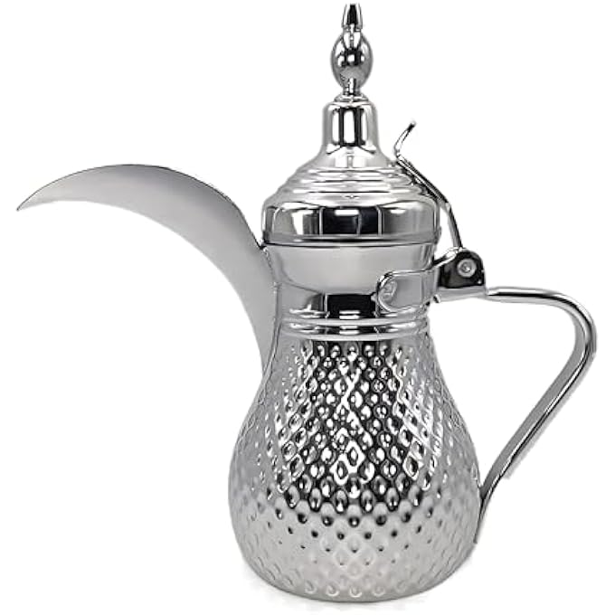 ريحني إبريق قهوة عربي تقليدي كبير بسعة 1 لتر من الفولاذ المقاوم للصدأ، صنبور طويل بتصميم غلاية مطروقة - Image 2