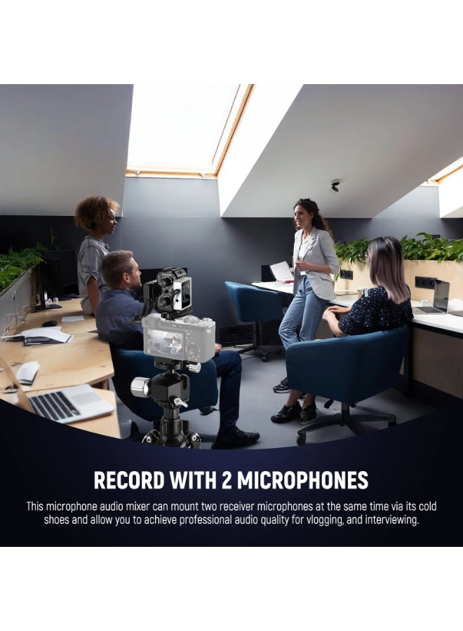 NEEWER MM02 Dual Channel Audio Mixer for Camera & Microphone, Cold Shoe Mount, 3.5mm TRS Input/Output, Mono/Stereo Switch, Compatible with Battery Powered Mics | Compact Dual Channel Audio Mixer - Image 2