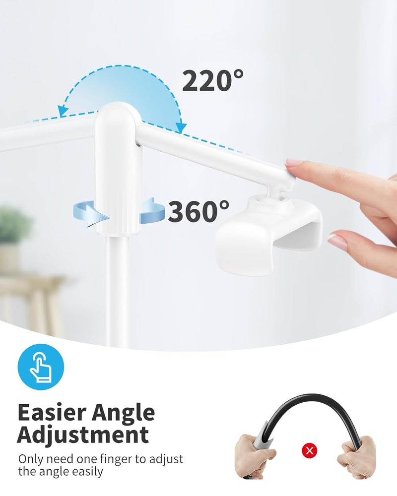 SAIJI Gooseneck Phone Holder for Bed, 360° Rotate Support Rod One-Hand Adjustable Cell Phone Holder, Flexible Long Arm Headboard Clip Clamp Cell Phone Stand, Compatible with All 4.7-7" Devices(White) - Image 2