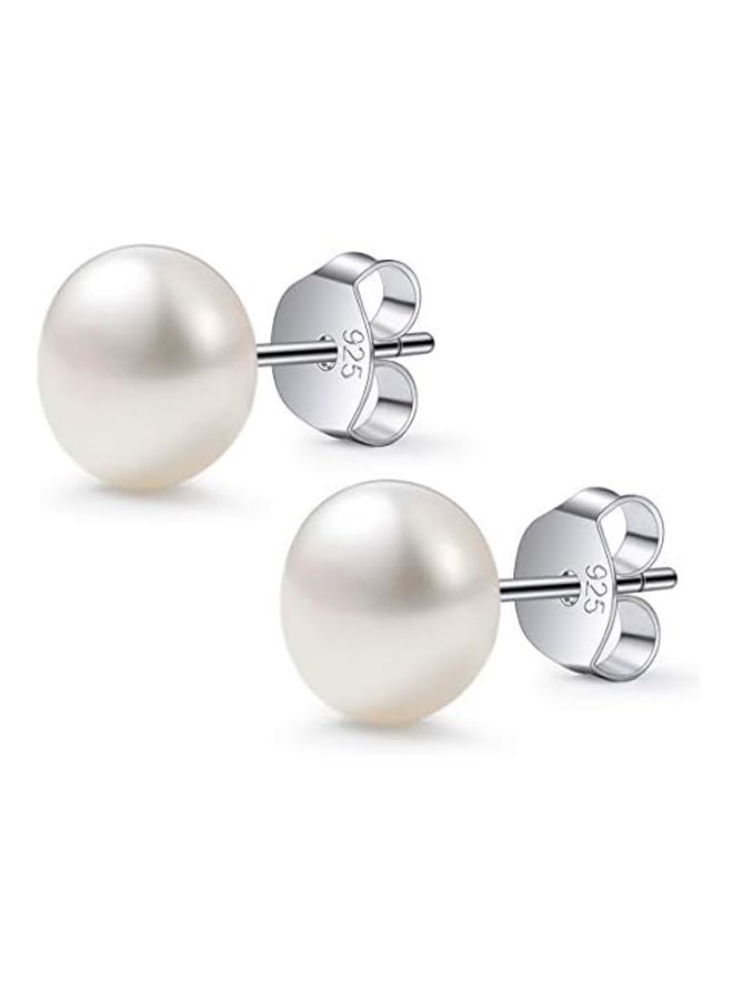 Freshwater Pearl Stud Earrings Set in 925 Sterling Silver - White and Purple  - Image 1