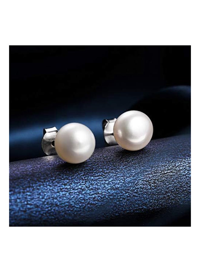 Freshwater Pearl Stud Earrings Set in 925 Sterling Silver - White and Purple  - Image 3