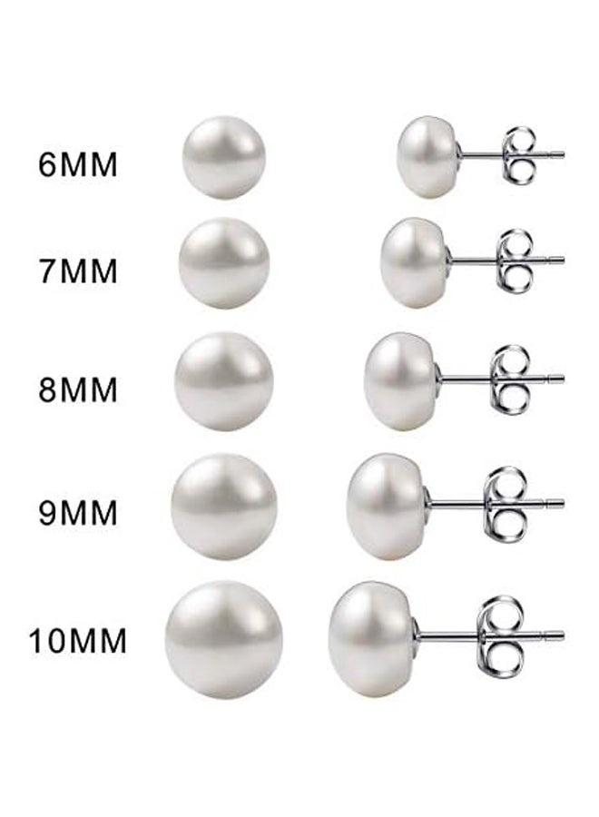 Freshwater Pearl Stud Earrings Set in 925 Sterling Silver - White and Purple  - Image 2