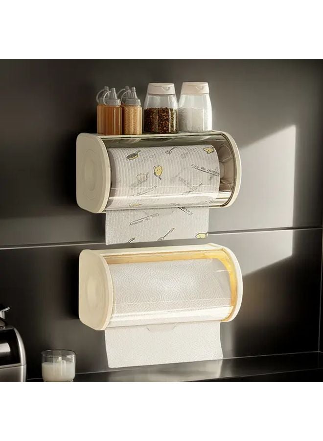 White No Drill Wall Mounted Paper Towel Holder With Transparent Cover - Image 2