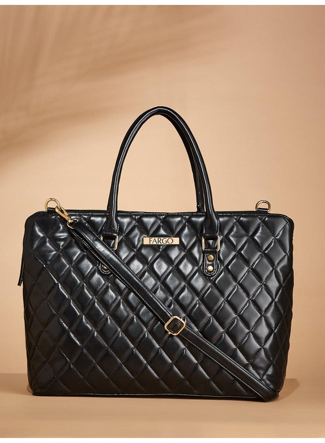 Fargo PU Women's Stylish Stripped Textured Handbag (Black) - Image 2